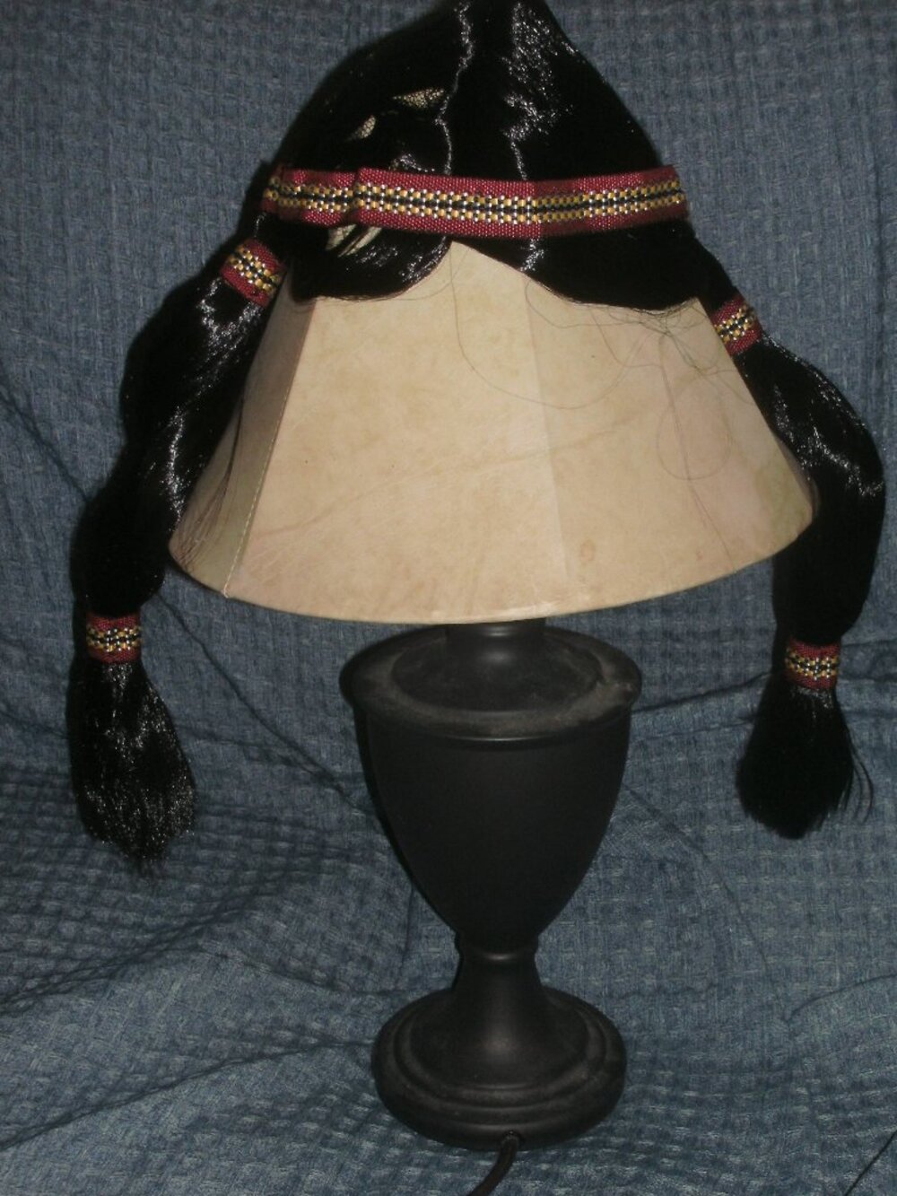 NWT Black Hair Costume Wig Pigtails & Headband Cosplay Hippie Native American OS